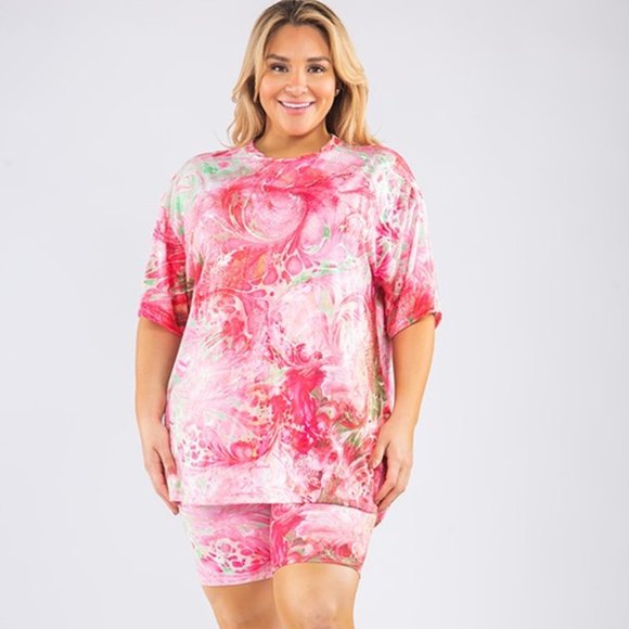 Cherry Mellow Other - Tie-Dye Loose Top and Biker Short Set